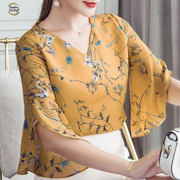women summer style flower v neck printed blouses shirts lady casual short flare sleeve bow tie v neck blusas dd1504, White
women summer style flower v neck printed blouses shirts lady casual short flare sleeve bow tie v neck blusas dd1504, White