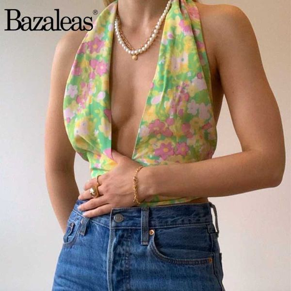 bazaleas fashion summer shirts backless bandage crop slim deep v neck camis cute green yellow floral print tank top, White
bazaleas fashion summer shirts backless bandage crop slim deep v neck camis cute green yellow floral print tank top, White