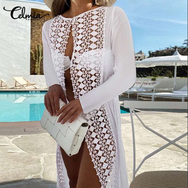women's blouses & shirts 2021 celmia summer long kimono cardigan women lace cover up sheer sleeve transparent hollow beach, White
women's blouses & shirts 2021 celmia summer long kimono cardigan women lace cover up sheer sleeve transparent hollow beach, White