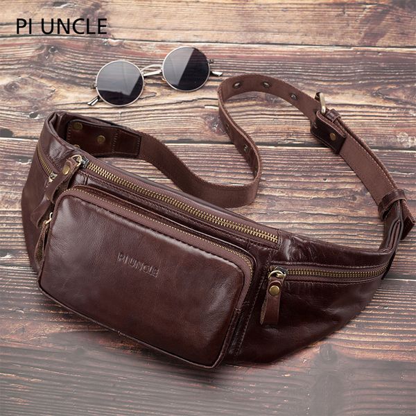 pi uncle genuine cowhide leather new casual waist pack men fanny pack phone bag leather pouch mens shoulder bag travel chest