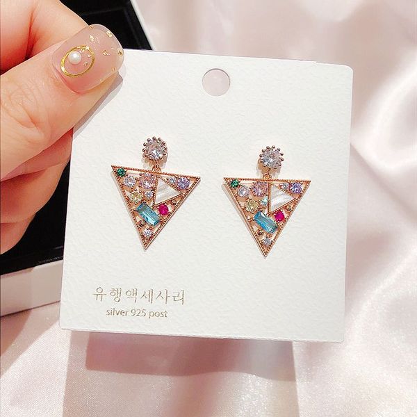 exquisite colorful zircon stone triangle drop earrings rose gold color cz crystal earrings women party jewelry, Silver
exquisite colorful zircon stone triangle drop earrings rose gold color cz crystal earrings women party jewelry, Silver