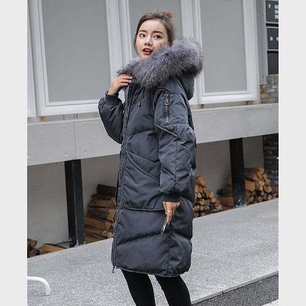 2019 winter new women's long thickening loose large fur collar hooded down jacket women winter fashion down jacket female b597, Black
2019 winter new women's long thickening loose large fur collar hooded down jacket women winter fashion down jacket female b597, Black
