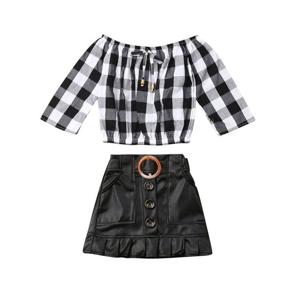 summer autumn suit kids child baby girl 2pcs long sleeve plaid t-shirt mini pu skirt dress outfits clothes set sunsuit 3-7t y200525, White
summer autumn suit kids child baby girl 2pcs long sleeve plaid t-shirt mini pu skirt dress outfits clothes set sunsuit 3-7t y200525, White