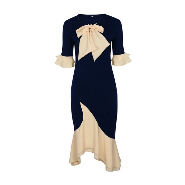Trendy Women dress round neck Half sleeve Ruffle Polyester Bow casual Geometry slim Splicing Bow Dresses one pieces
Trendy Women dress round neck Half sleeve Ruffle Polyester Bow casual Geometry slim Splicing Bow Dresses one pieces