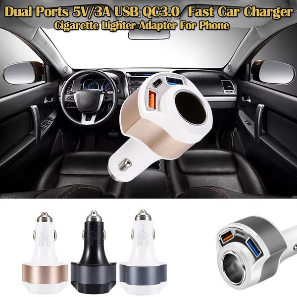 

dual ports 5v/3a usb qc3.0 fast car charger cigarette lighter adapter for phone simultaneous output indicator overcharge 8z