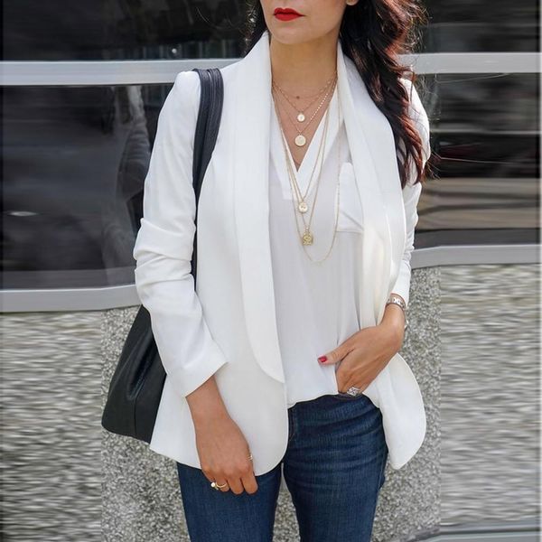 women work office solid blazer open front long sleeves cardigan suit plus size ladies autumn fashion outwear black white, White;black
women work office solid blazer open front long sleeves cardigan suit plus size ladies autumn fashion outwear black white, White;black