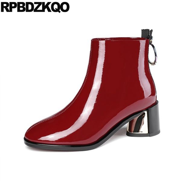fall brand wine red shoes zipper metal heel boots 2019 round toe autumn ankle patent leather genuine block women chunky booties, Black
fall brand wine red shoes zipper metal heel boots 2019 round toe autumn ankle patent leather genuine block women chunky booties, Black