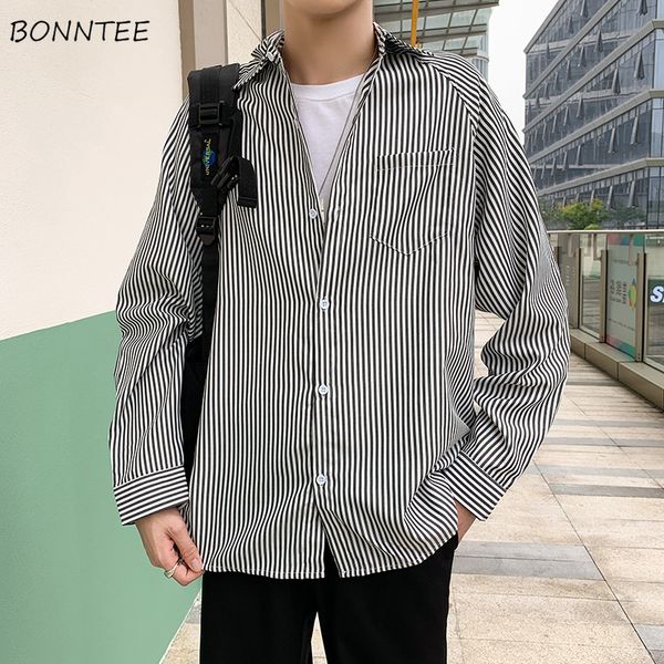 men shirts striped long sleeve retro mens simple oversize korean style leisure harajuku chic streetwear large size loose outwear, White;black
men shirts striped long sleeve retro mens simple oversize korean style leisure harajuku chic streetwear large size loose outwear, White;black