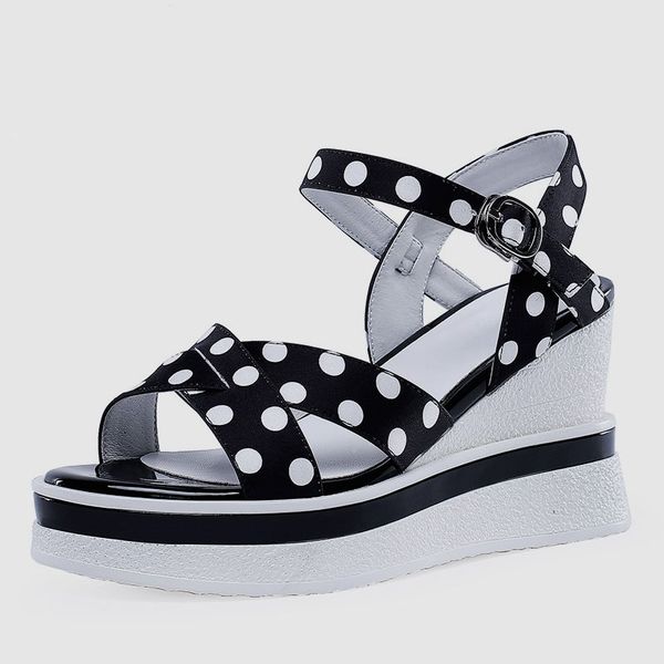 2019 new sweet peep tow women summer platform sandals genuine microfiber high wedges polka dot shoes women 34-42, Black
2019 new sweet peep tow women summer platform sandals genuine microfiber high wedges polka dot shoes women 34-42, Black