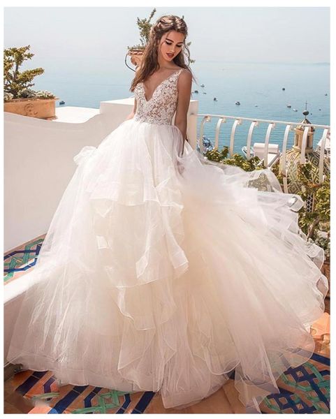 v-neck lace appliques tulle ruffles bridal gowns 2023 formal backless beach formal long personal customized women wedding wear spring, White
v-neck lace appliques tulle ruffles bridal gowns 2023 formal backless beach formal long personal customized women wedding wear spring, White