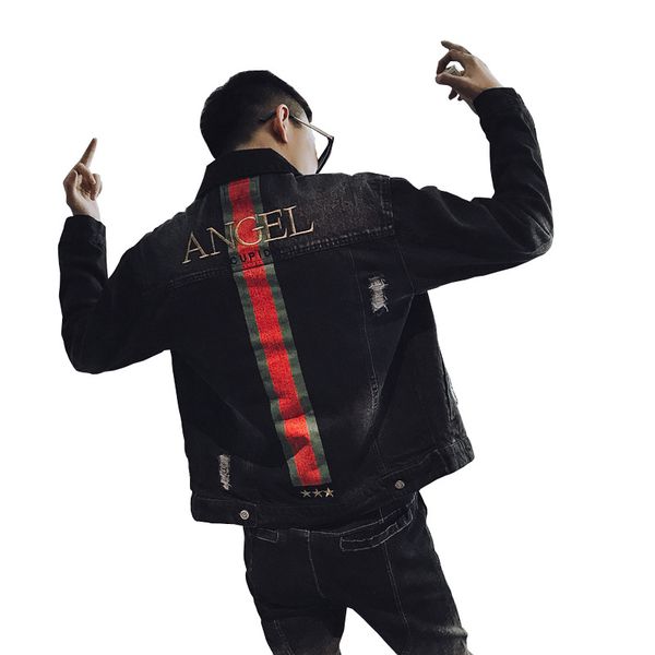 new 2020 denim jacket men design korean fashion handsome gown teenagers striped social spirit guy coat letter embroidery jacket, Black;brown
new 2020 denim jacket men design korean fashion handsome gown teenagers striped social spirit guy coat letter embroidery jacket, Black;brown