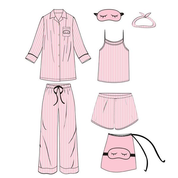 7-piece set women's pink pajamas faux silk striped home wear spring summer autumn leisure wear +shorts+shirt+pants, Blue;gray
7-piece set women's pink pajamas faux silk striped home wear spring summer autumn leisure wear +shorts+shirt+pants, Blue;gray