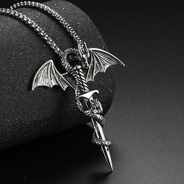 men's pendant necklace vintage metal dragon wing cross sword punk rock gothic necklaces unique design, Silver
men's pendant necklace vintage metal dragon wing cross sword punk rock gothic necklaces unique design, Silver