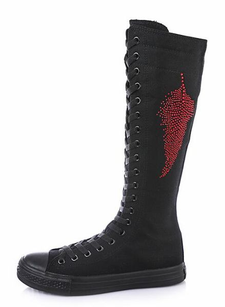 size 34-43 women fashion high-zipper crystal leaf flat boots long-barreled casual flats canvas boots tall punk shoes, Black
size 34-43 women fashion high-zipper crystal leaf flat boots long-barreled casual flats canvas boots tall punk shoes, Black