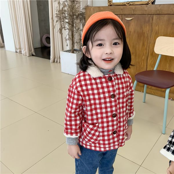 new korean kids baby wool lamb coat autumn and winter toddler girl clothing plaid baby boys single breasted short cotton coat, Blue;gray
new korean kids baby wool lamb coat autumn and winter toddler girl clothing plaid baby boys single breasted short cotton coat, Blue;gray