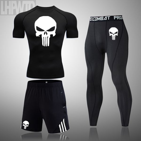 men compression set short t-shirt tight sleeve clothes men's pants fitness bodybuild ing skull punsher rashguard sportsuit, Black;blue
men compression set short t-shirt tight sleeve clothes men's pants fitness bodybuild ing skull punsher rashguard sportsuit, Black;blue