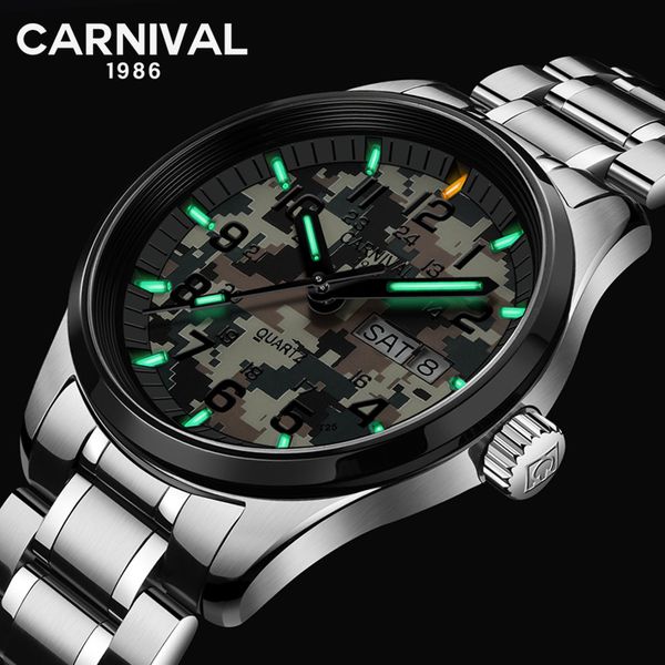 carnival t25 luminous luminous quartz watch men camouflage waterproof watches man sports wristwatch male luxury clock, Slivery;brown
carnival t25 luminous luminous quartz watch men camouflage waterproof watches man sports wristwatch male luxury clock, Slivery;brown