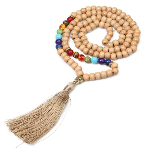 8mm natural wood beads colorful yoga chakras bohemian tassel buddha charm necklace creative women 108 mala jewelry wholesale, Silver
8mm natural wood beads colorful yoga chakras bohemian tassel buddha charm necklace creative women 108 mala jewelry wholesale, Silver