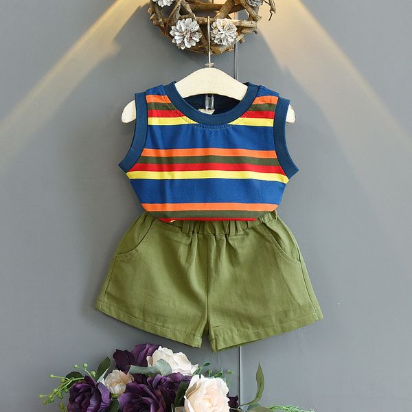 2020 new summer girl clothing girls set striped t-shirt vest + shorts 2 pieces baby girl clothes, White
2020 new summer girl clothing girls set striped t-shirt vest + shorts 2 pieces baby girl clothes, White
