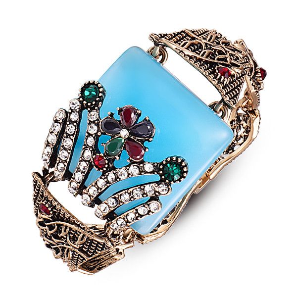 statement big square resin bangles for women turkish jewelry antique gold color pave crystal flower charm bangle bracelets, White
statement big square resin bangles for women turkish jewelry antique gold color pave crystal flower charm bangle bracelets, White