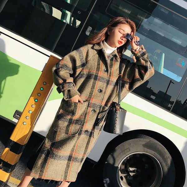 elegant solid cashmere long coat women single-breasted woolen plaid coats retro loose office outwear, Black
elegant solid cashmere long coat women single-breasted woolen plaid coats retro loose office outwear, Black