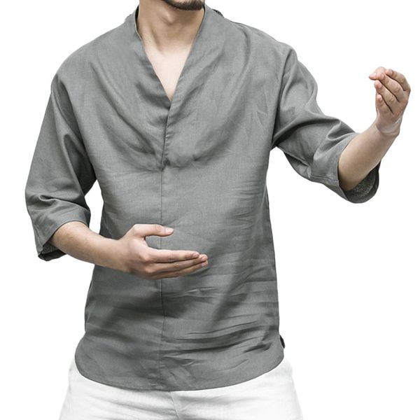 casual shirts for men solid white blouses loose v neck three quarter sleeve cotton and linen shirt business blusa plus size, White;black
casual shirts for men solid white blouses loose v neck three quarter sleeve cotton and linen shirt business blusa plus size, White;black