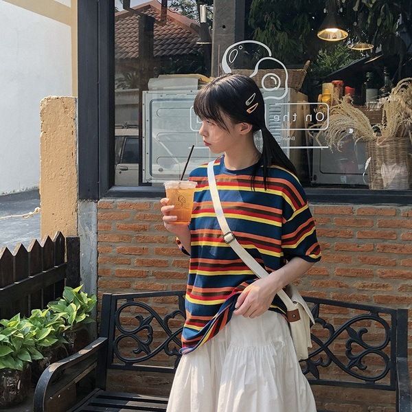 сыпучие-fit в японском стиле milk планета-self-made радуга t-рубашка bf retro stripe с коротким рукавом женские симпатичные 2019 новый стиль, White
сыпучие-fit в японском стиле milk планета-self-made радуга t-рубашка bf retro stripe с коротким рукавом женские симпатичные 2019 новый стиль, White