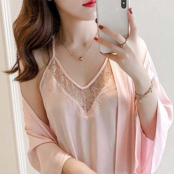 2019 women pajamas 2 pieces satin sleepwear pijama silk home wear home clothing embroidery sleep lounge pyjama with chest pads, Black;red
2019 women pajamas 2 pieces satin sleepwear pijama silk home wear home clothing embroidery sleep lounge pyjama with chest pads, Black;red
