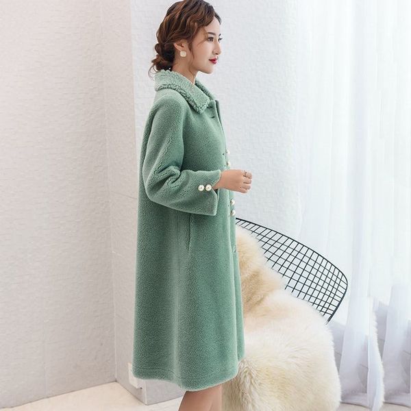 2019 winter women natural sheep shearing fur long coat real fur wool jacket female thick warm genuine outerwear abrigo z54, Black
