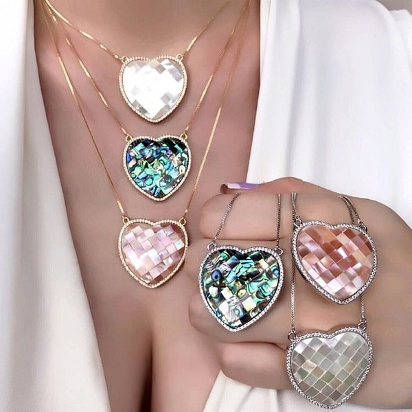 natural freshwater mother of pearl sea shell big heart pendant necklace pave zirconia gold color chain necklace for women luxury, Silver
natural freshwater mother of pearl sea shell big heart pendant necklace pave zirconia gold color chain necklace for women luxury, Silver