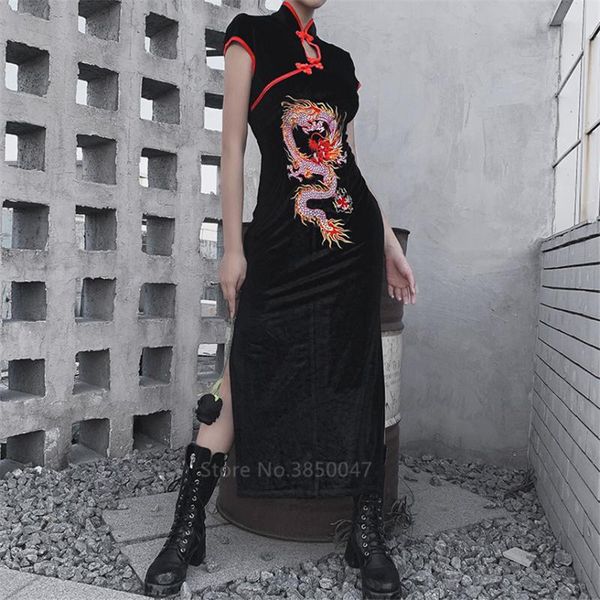 chinese dress emboridery dragon women split qipao vintage long robe vestidos short sleeve collar slim traditional clothing party, Red
chinese dress emboridery dragon women split qipao vintage long robe vestidos short sleeve collar slim traditional clothing party, Red