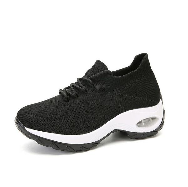 with box large size casual womens shoes flying woven socks air cushion increased sports sneakers size 35-42, Black
with box large size casual womens shoes flying woven socks air cushion increased sports sneakers size 35-42, Black
