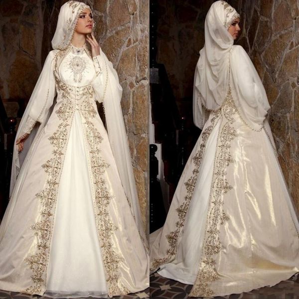 modest 2020 arabic muslim wedding dresses with long sleeves high neck gold embroidery beads luxury bridal ball gown with cloak, White
modest 2020 arabic muslim wedding dresses with long sleeves high neck gold embroidery beads luxury bridal ball gown with cloak, White
