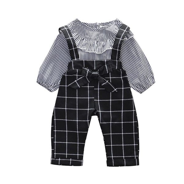 children's kids ruffled striped doll shirt long-sleeved shirt + bowknot plaid bib suit outfit children clothing set, White
children's kids ruffled striped doll shirt long-sleeved shirt + bowknot plaid bib suit outfit children clothing set, White