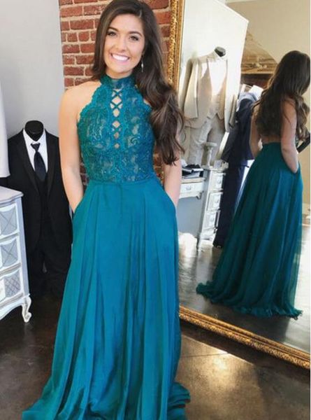 2020 high neck lace backless prom gowns with pockets illusion chiffon a line evening dresses custom made formal celebrity gowns, Black
2020 high neck lace backless prom gowns with pockets illusion chiffon a line evening dresses custom made formal celebrity gowns, Black