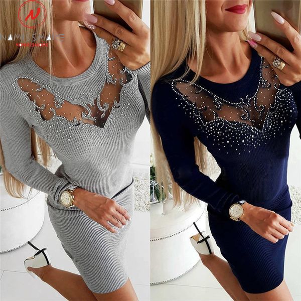 women autumn bodycon dress patchwork design diamonds decor see through o-neck long sleeve solid elegant lady slim dress, Black;gray
women autumn bodycon dress patchwork design diamonds decor see through o-neck long sleeve solid elegant lady slim dress, Black;gray