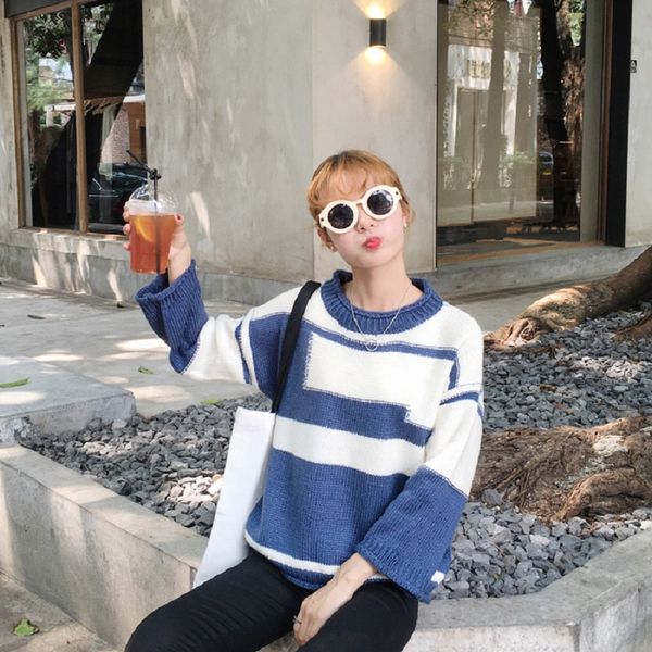 autumn new korean winter ins fashion loose half-high collar pullover retro casual sweater chic harajuku striped female sweater, White;black
autumn new korean winter ins fashion loose half-high collar pullover retro casual sweater chic harajuku striped female sweater, White;black