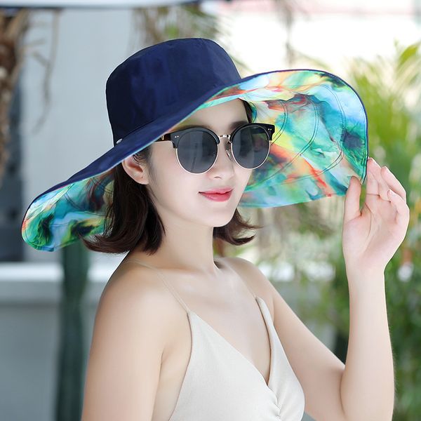large brim sun hat women's summer sun protection and uv protection cap beach sunshade sunscreen foldable double-sided caps h7393, Blue;gray
large brim sun hat women's summer sun protection and uv protection cap beach sunshade sunscreen foldable double-sided caps h7393, Blue;gray