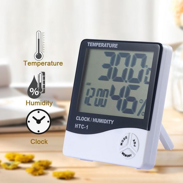 

lcd digital temperature sensor monitor humidity meter htc-1 indoor outdoor hygrometer thermometer weather station with clock