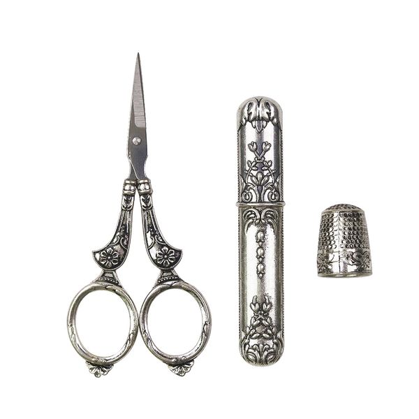 european vintage sewing kit stainless steel scissors / metal thimble/ needle case diy sewing tools for embroidery cross stitch, Black
european vintage sewing kit stainless steel scissors / metal thimble/ needle case diy sewing tools for embroidery cross stitch, Black