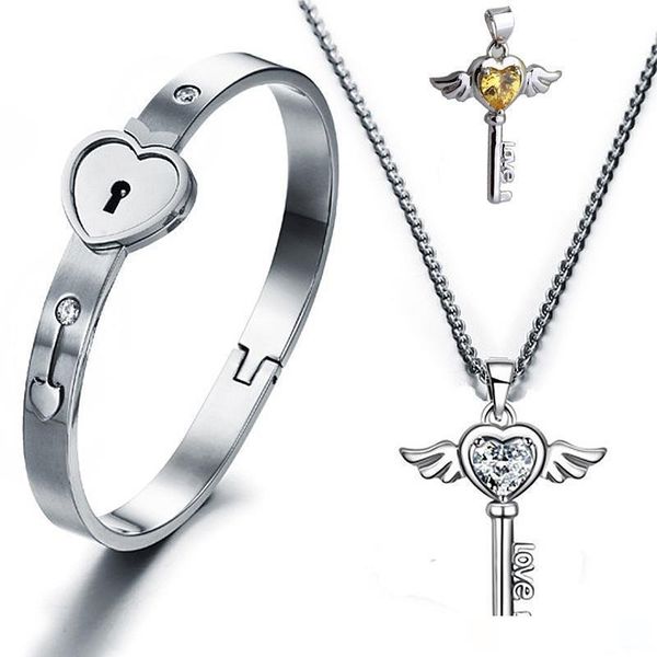 titanium steel lovers open heart lock bangles key pendant necklace couples charm jewelry set women accessories men bracelets, Silver
titanium steel lovers open heart lock bangles key pendant necklace couples charm jewelry set women accessories men bracelets, Silver