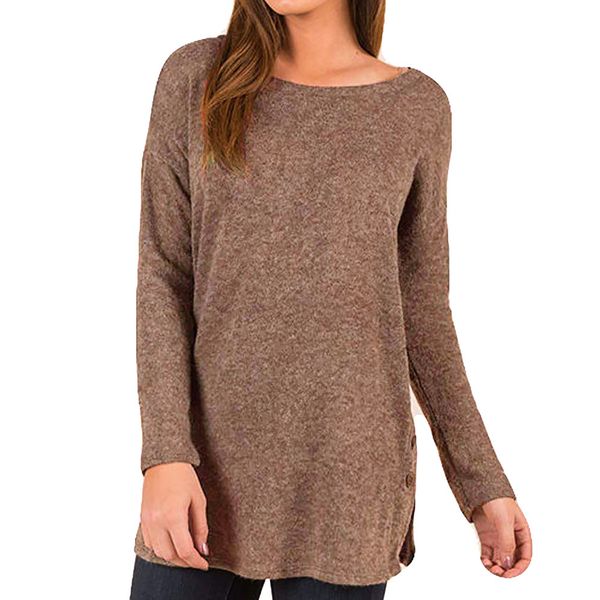 women's sweater plus size loose sweater button up side long sleeve tunic korean style womens and blouses, White;black
women's sweater plus size loose sweater button up side long sleeve tunic korean style womens and blouses, White;black
