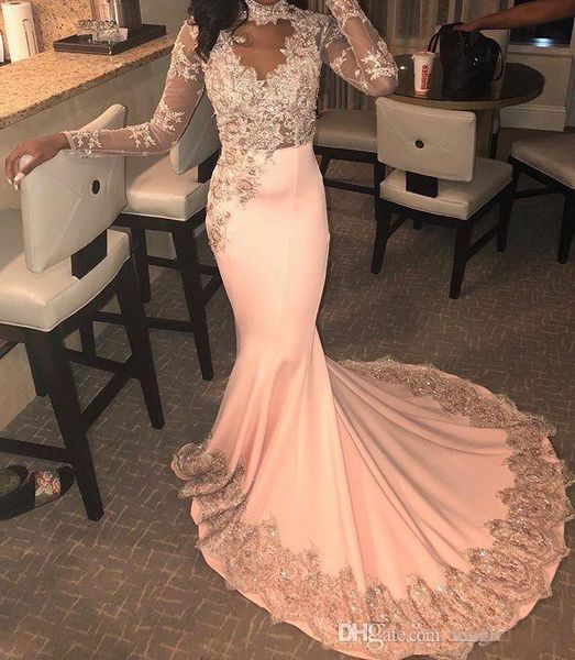 african mermaid prom dresses 2019 sheer lace appliques evening gowns sweep train formal party dress long sleeve, Black
african mermaid prom dresses 2019 sheer lace appliques evening gowns sweep train formal party dress long sleeve, Black