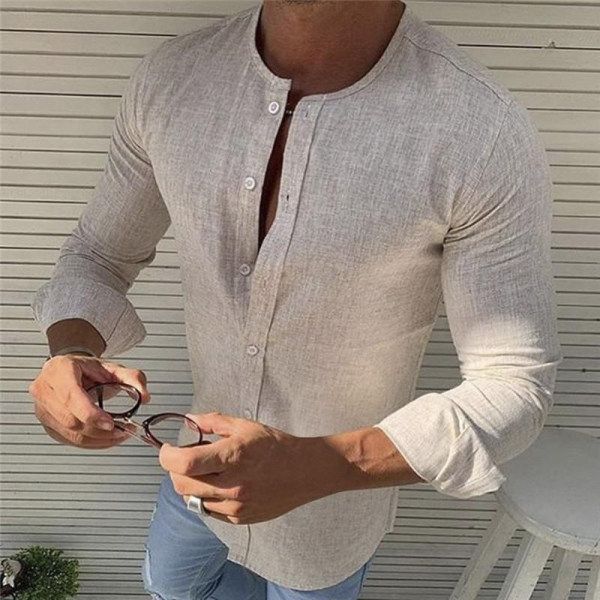 men's casual shirts shirt plain cotton and linen open button collar for men dress, White;black
men's casual shirts shirt plain cotton and linen open button collar for men dress, White;black