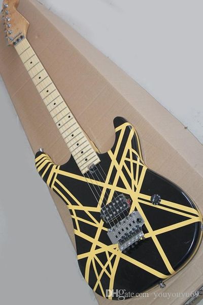 black with yellow electric guitar, maple fingerboard, floyd rose, chrome hardware, personalized service
black with yellow electric guitar, maple fingerboard, floyd rose, chrome hardware, personalized service