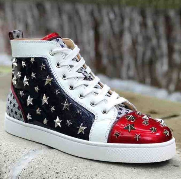 марка дизайнер loustar шипами мужская плоская red bottom sneaker звезда шипованная мода обувь, синий лакированной кожи denim star заклепки о, Black
марка дизайнер loustar шипами мужская плоская red bottom sneaker звезда шипованная мода обувь, синий лакированной кожи denim star заклепки о, Black
