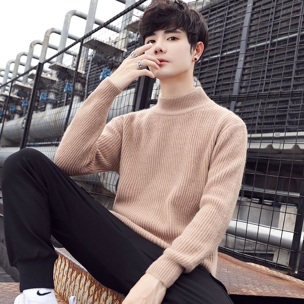 men's sweater 2019 autumn and winter new solid color men's half high collar warm pullover sweater youth fashion clothing, White;black
men's sweater 2019 autumn and winter new solid color men's half high collar warm pullover sweater youth fashion clothing, White;black