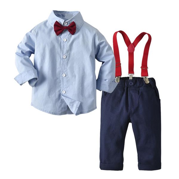 spring and autumn children's clothing boy gentleman dress suit baby long sleeve lapel cardigan shirt + casual pants + suspenders 2 sets, White 
spring and autumn children's clothing boy gentleman dress suit baby long sleeve lapel cardigan shirt + casual pants + suspenders 2 sets, White