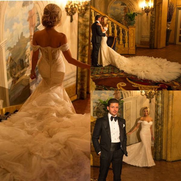 gorgeous cathedral train mermaid wedding dresses off the shoulder arabic lace appliqued wedding dress bridal gowns robe de mariée, White
gorgeous cathedral train mermaid wedding dresses off the shoulder arabic lace appliqued wedding dress bridal gowns robe de mariée, White
