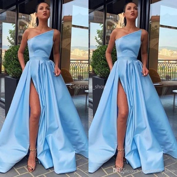 simple light sky blue a-line prom dresses strapless high side split formal dress evening party gowns robes de soriee, Black
simple light sky blue a-line prom dresses strapless high side split formal dress evening party gowns robes de soriee, Black